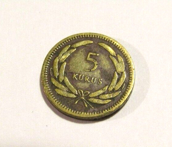 Turkey 1950 5 Kurus Brass Coin