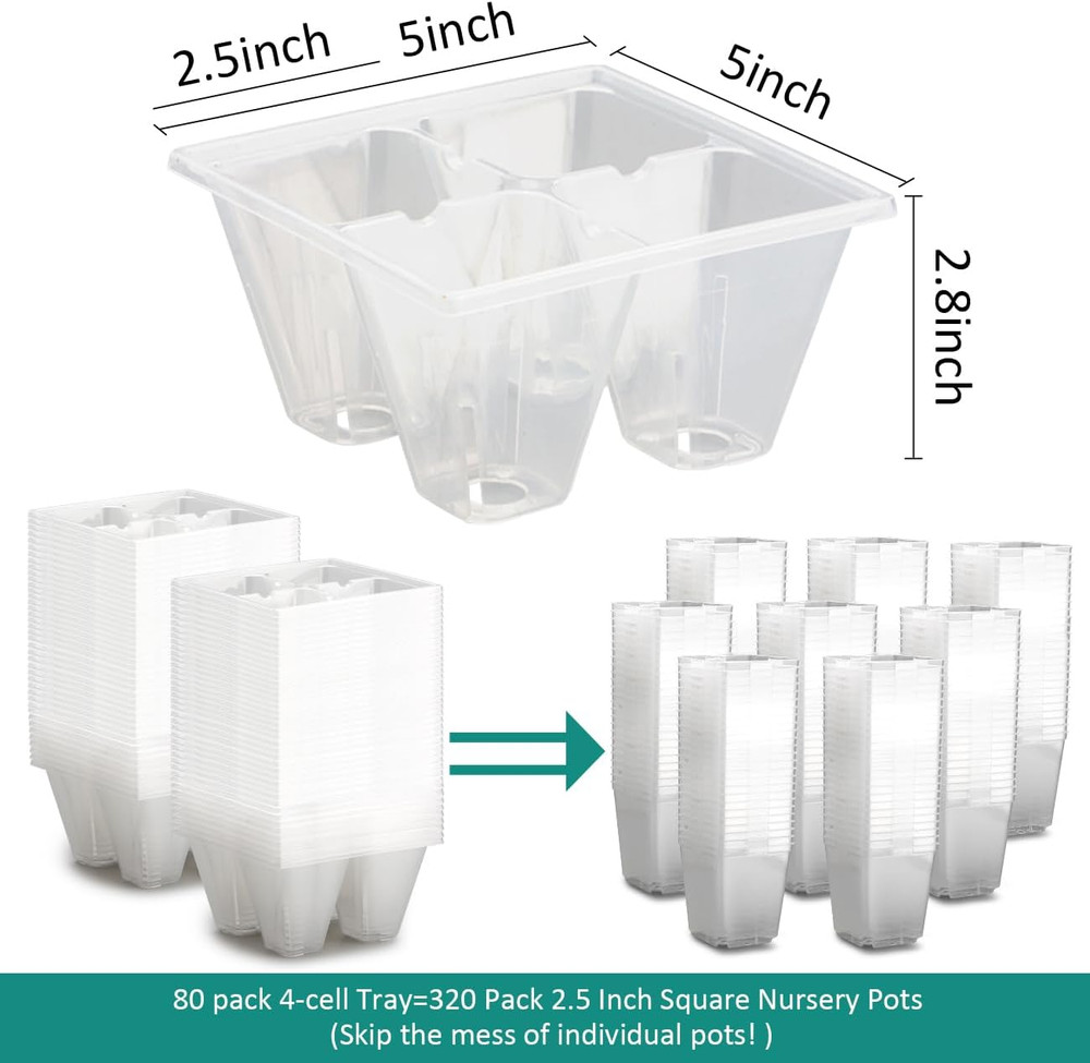 80 Pack Reusable 4-Cell Clear Seed Starter Trays - Extra Large Drainage Holes, E