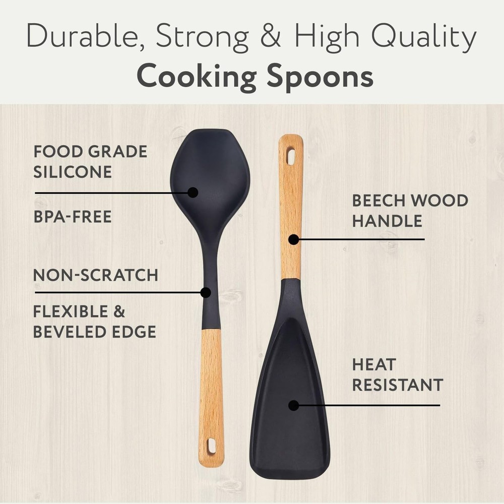 Spatula Spoon 2-Pack, Silicone Cooking for Nonstick 12''x3, Black