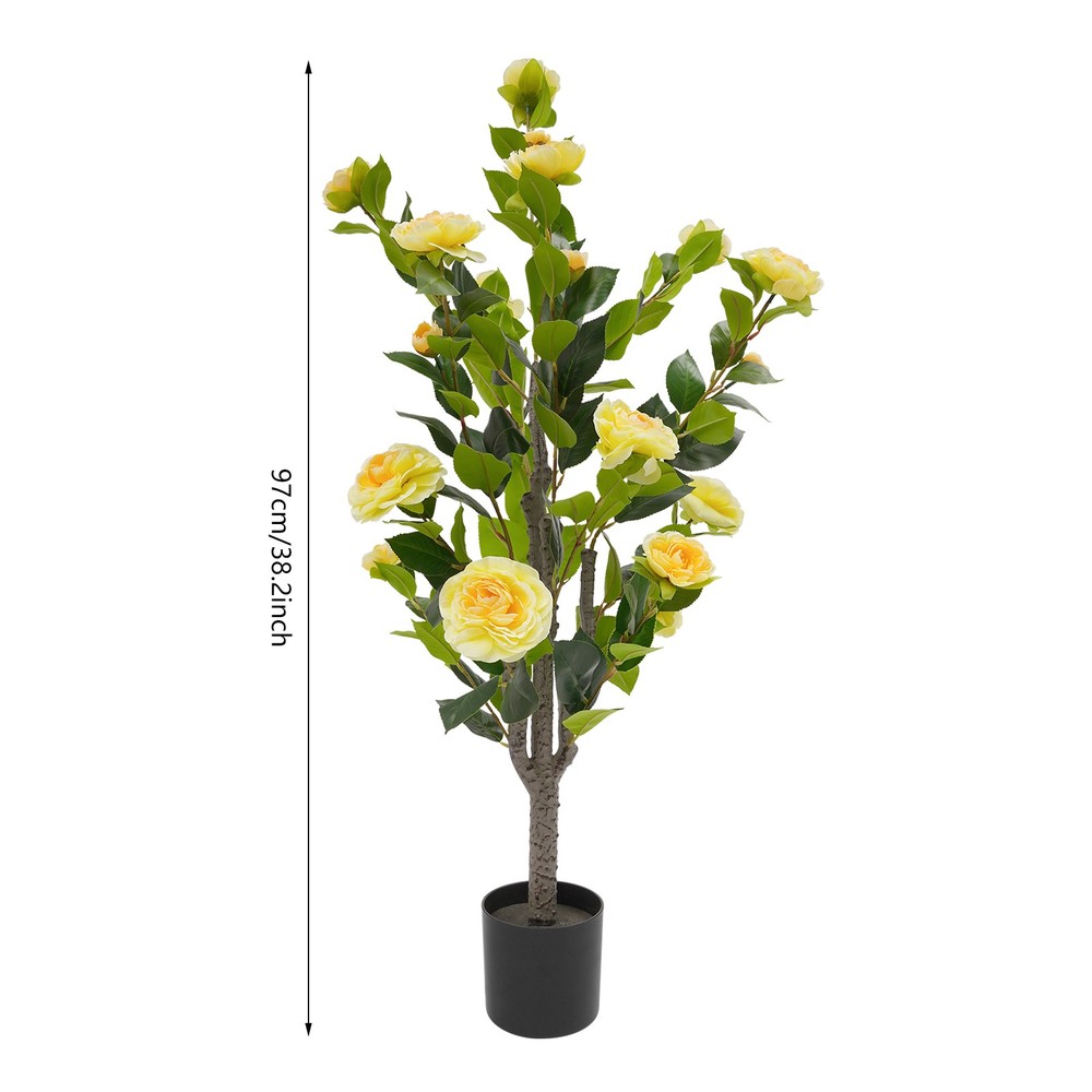 2 Pack Artificial Tea Rose Tree for Modern Home, Simulated Tea Rose Tree