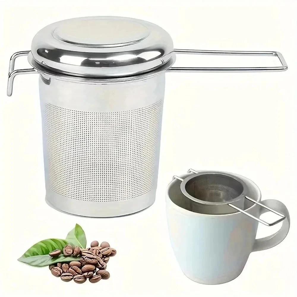 Stainless Steel Tea Filter with Folding Handle Loose Leaf Strainer with Lid**