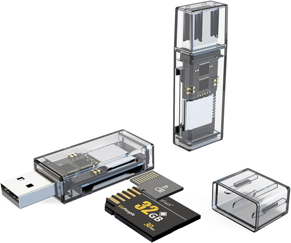 2 Pack USB SD Card Reader for PC, Micro SD Card to USB Adapter, Dual USB and ...