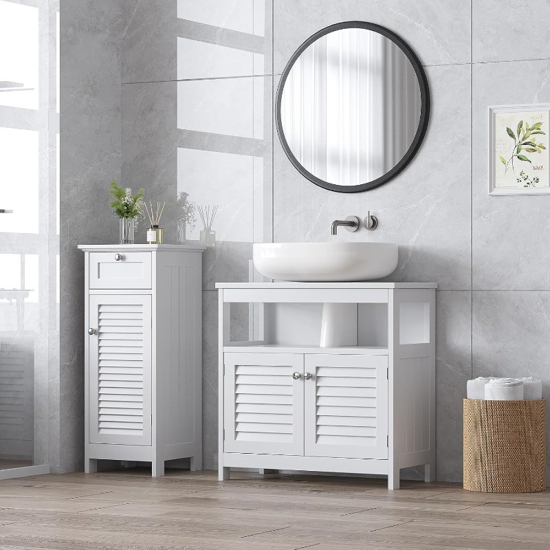 Under Sink Storage Cabinet with 2 Doors & Open Shelf, Freestanding Bathroom