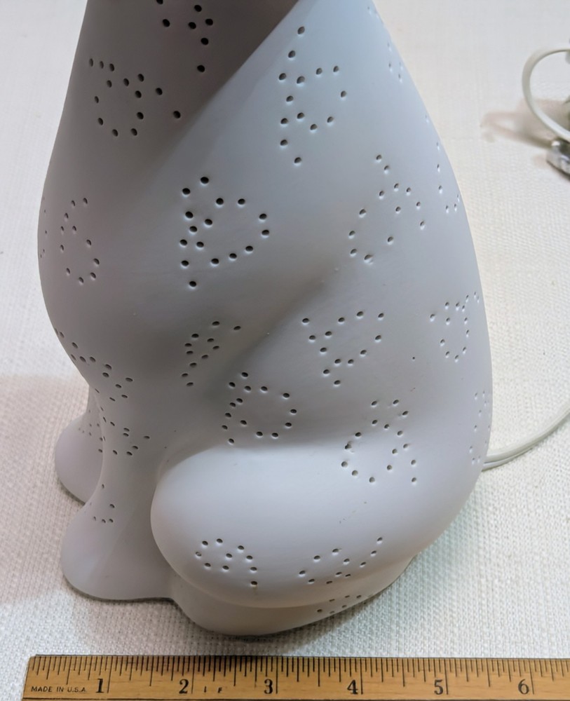White 12" Ceramic Cat Night Light Lamp