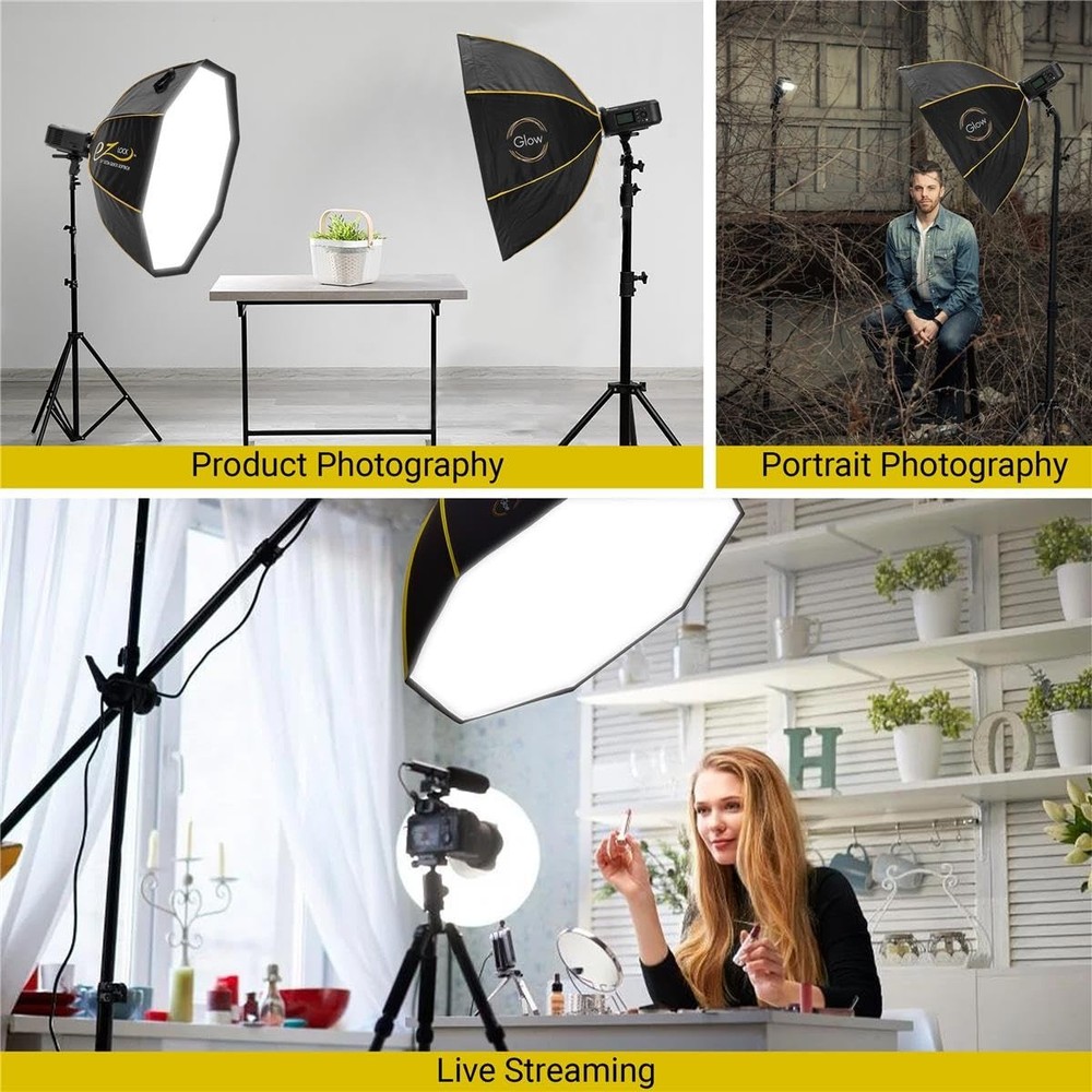 Glow EZ Lock 36" Octa Small Quick Softbox, Eight-Sided Parabolic Softbox Open...