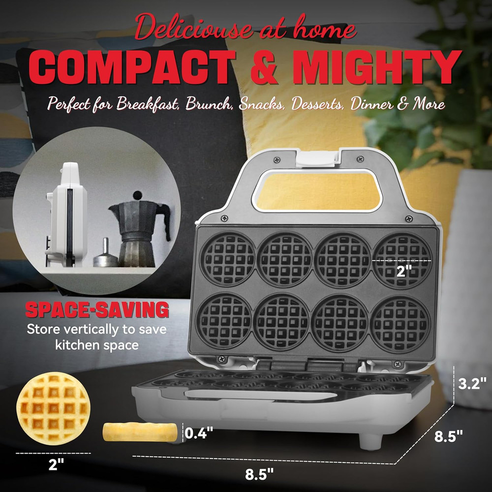 Mini Waffle Maker 8 Bite Nonstick Electric Breakfast Snack Maker