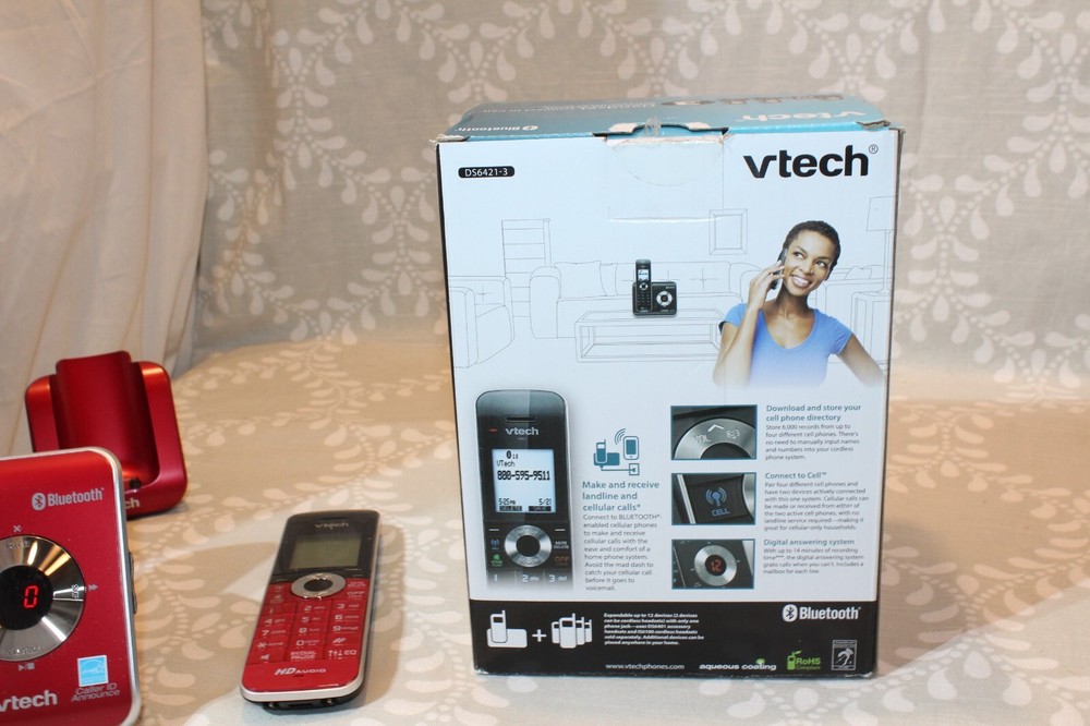 VTech DS6421-3 DECT 6.0 Cordless Digital Answering Machine Bluetooth RED A+++