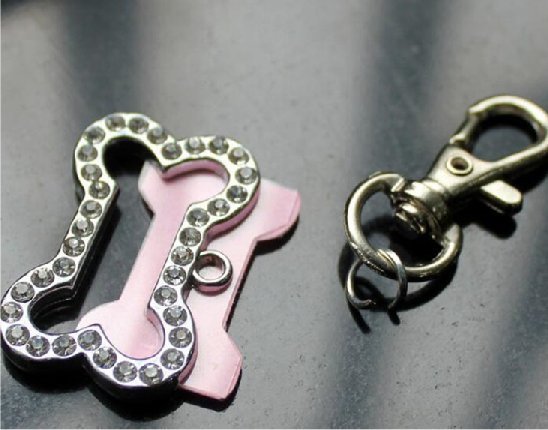 Pet ID Tag - Collar Charm - Mini Photo Frame - Zipper Pull - Rhinestones - Bone