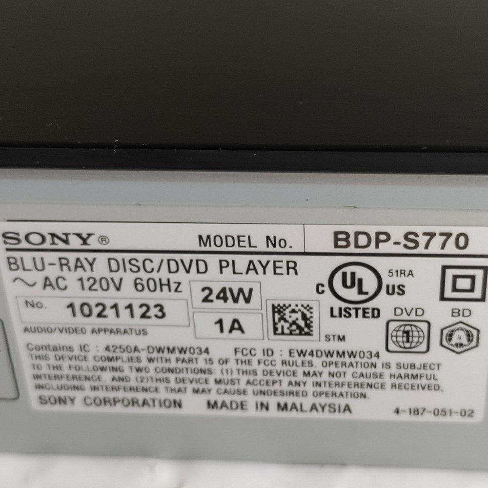 Sony BDP-S770 3D Blu-ray Disc Player With Remote Tested & Works