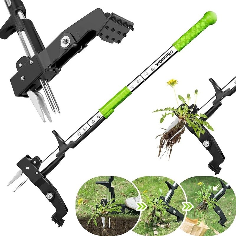 Weed Puller Tool Stand Up Dandelion Weeder Long Handle 4 Claws Root Remover New