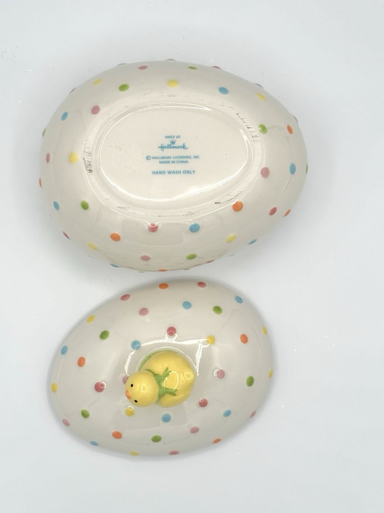 Hallmark Easter chick on egg bowl with lid polka dot Rare