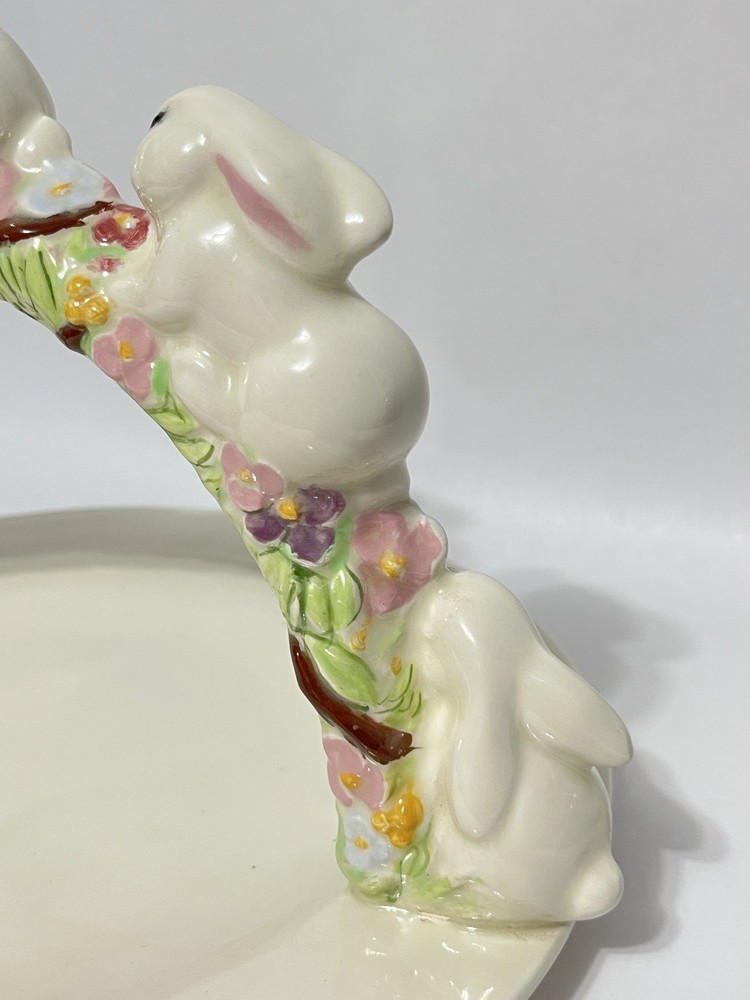 Vintage Ceramic Easter Bunny Arch Candy or Cookie Plate Dish