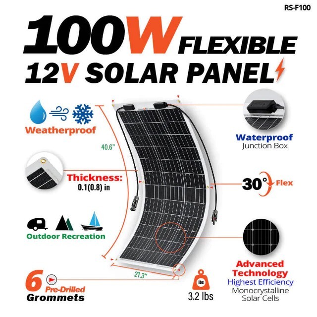 Rich Solar MEGA Semi-Flexible 100 Watt Solar Panel