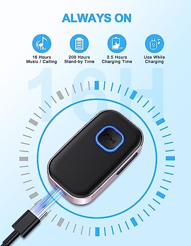 Bluetooth AUX Adapter for Car, Noise Reduction Bluetooth Receiver Black+Pink