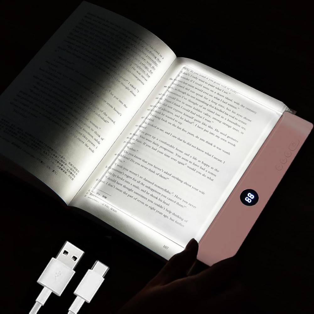 Dimmable LED Book Light with Timer, Rechargeable Clip-On Reading Lamp (Pink)