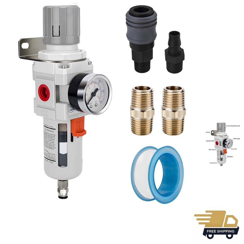 Robust 1/2" NPT Air Filter Regulator with Poly Bowl & Automatic Shut-off Feature