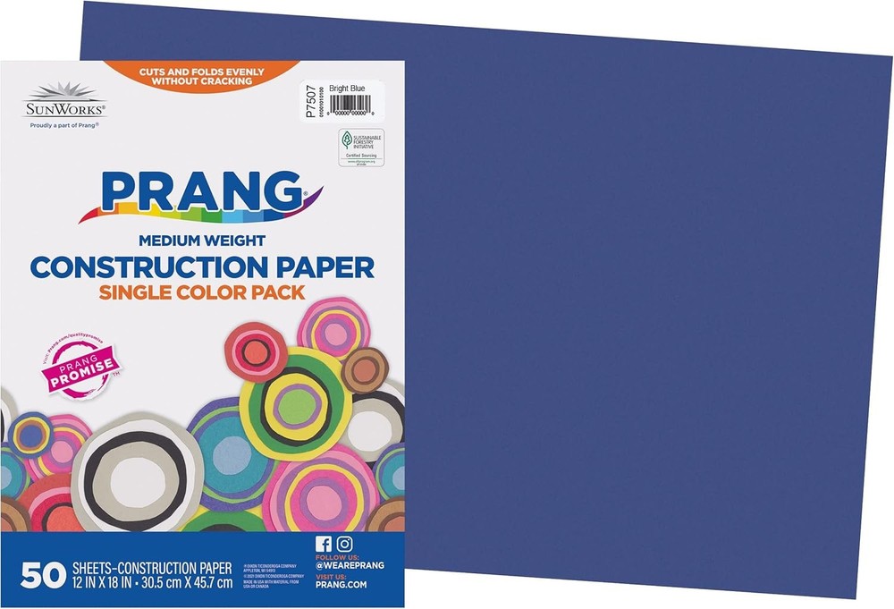 (Formerly SunWorks) Construction Paper, Bright Blue, 12" x 18", 50 Sheets