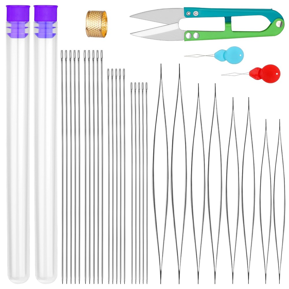 UOOU 28 Pcs Beading Needles Set Include 20 Long Straight silver