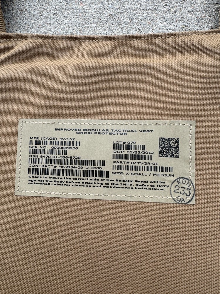 Genuine USGI USMC Tan Groin Protection Protector With Inserts - X-SMALL/MEDIUM