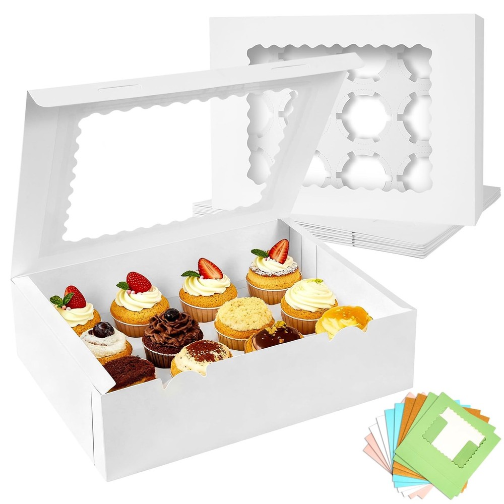 12 Count Cupcake Boxes, 10PCS Cupcake Container with Window, Holding 120 Past...