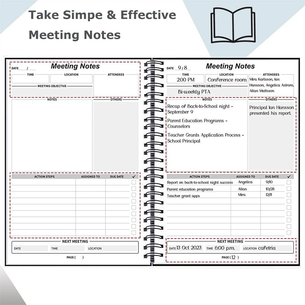 Professional Notebook Spiral Metting Notebook 8.5" X 11" 120 Sheets 2 Pack