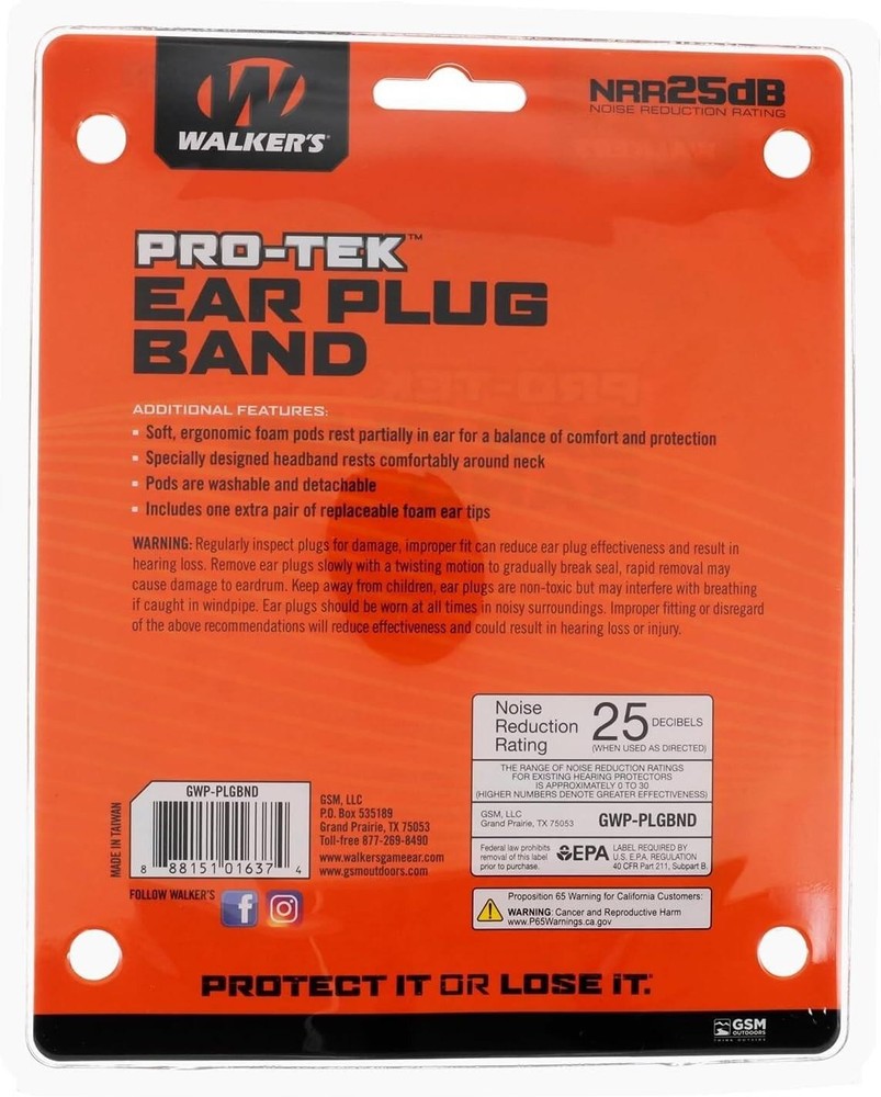 Walker's Pro-Tek Ear Plug Band GWP-PLGBND