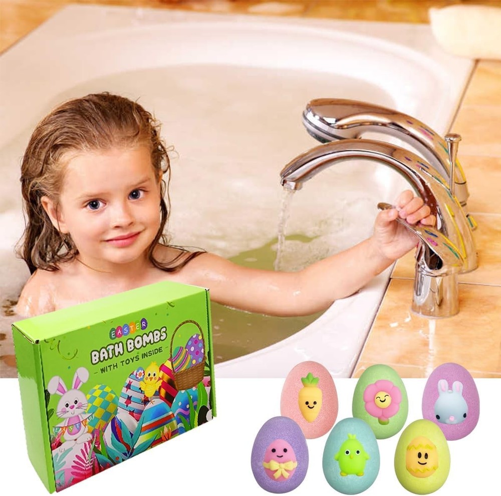 Jofan 6pc Easter Bubble Bath Bombs with Squishy Toys Inside Kids Basket Stuffers