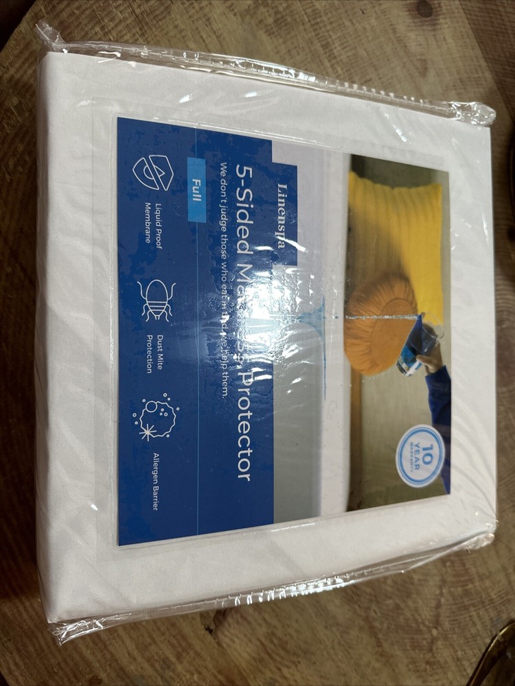 New - Never removed packaging - Linenspa 5-sided Mattress Protector. Full, White