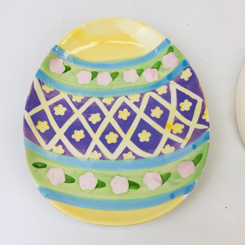 Set/2 STUDIO 33 Egg Shapred Dessert Plates Ceramic Easter Spring New 6.5X5"