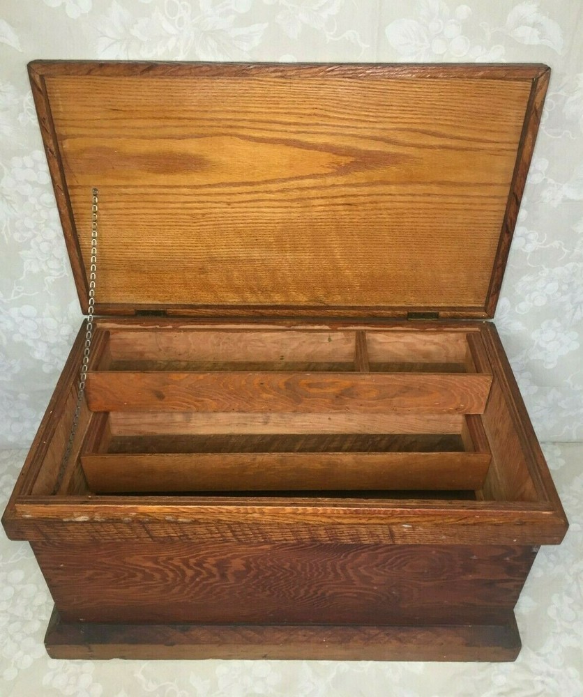 Vintage Tool Chest Handmade 2 Removable Trays Hinged Lid