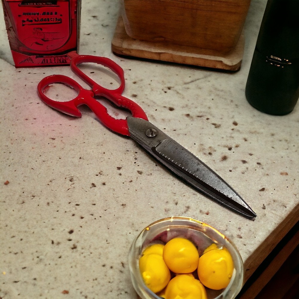 Vintage Red Multi-Use Kitchen Utility Scissors w/Nut Cracker & Bottle Opener