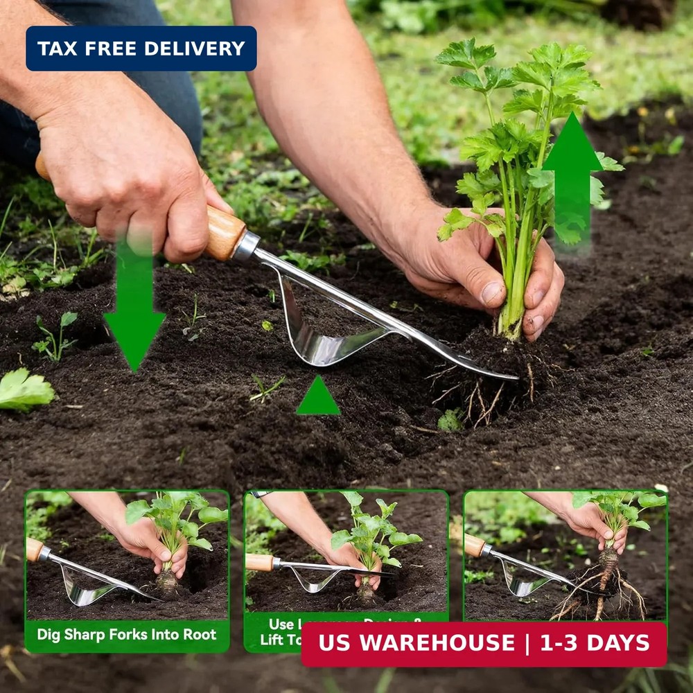 2 Pack Garden Weeding Tools, Stainless Steel V-Shaped Weed Puller & Root Hook We
