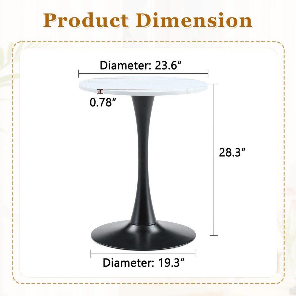 Round Dining Table, 23.6" Circle Tulip Table with Thickened Tabletop & Metal P