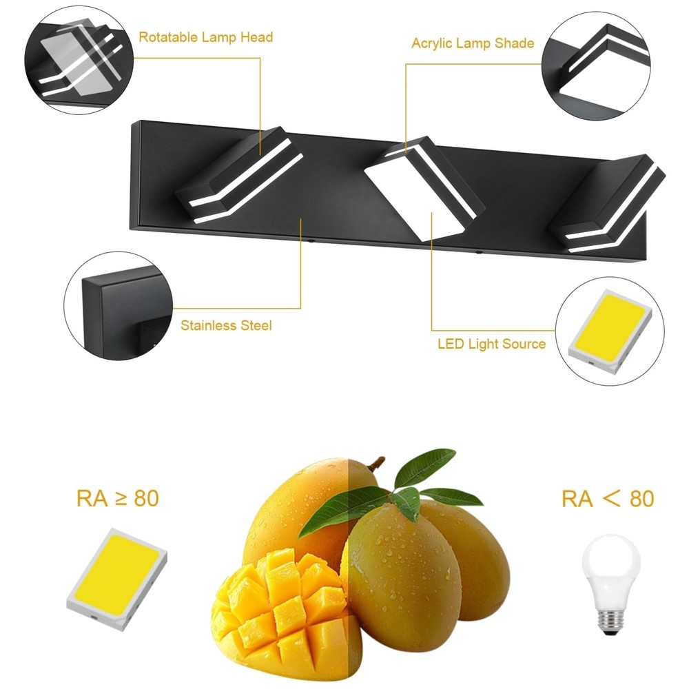 Matte Black 24-Inch Bathroom Wall Lighting