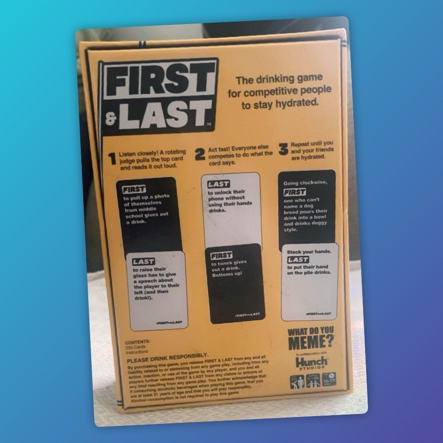 First & Last, Competitive Drinking Card Game - 21+