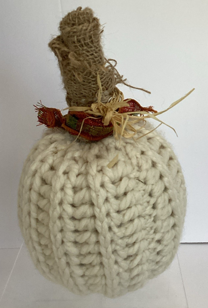 Hand Knitted Pumpkin, Fall/Thanksgiving Decor 5" x 9"