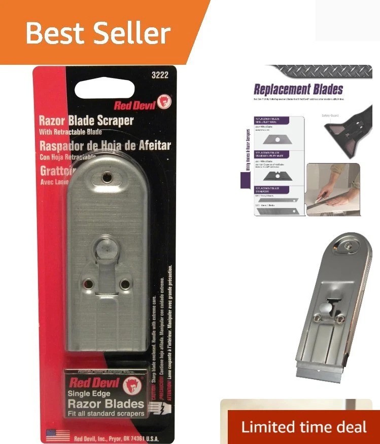 Professional Grade Push/Pull Scraper - Classic Red, 5 Metal Blades for Precision