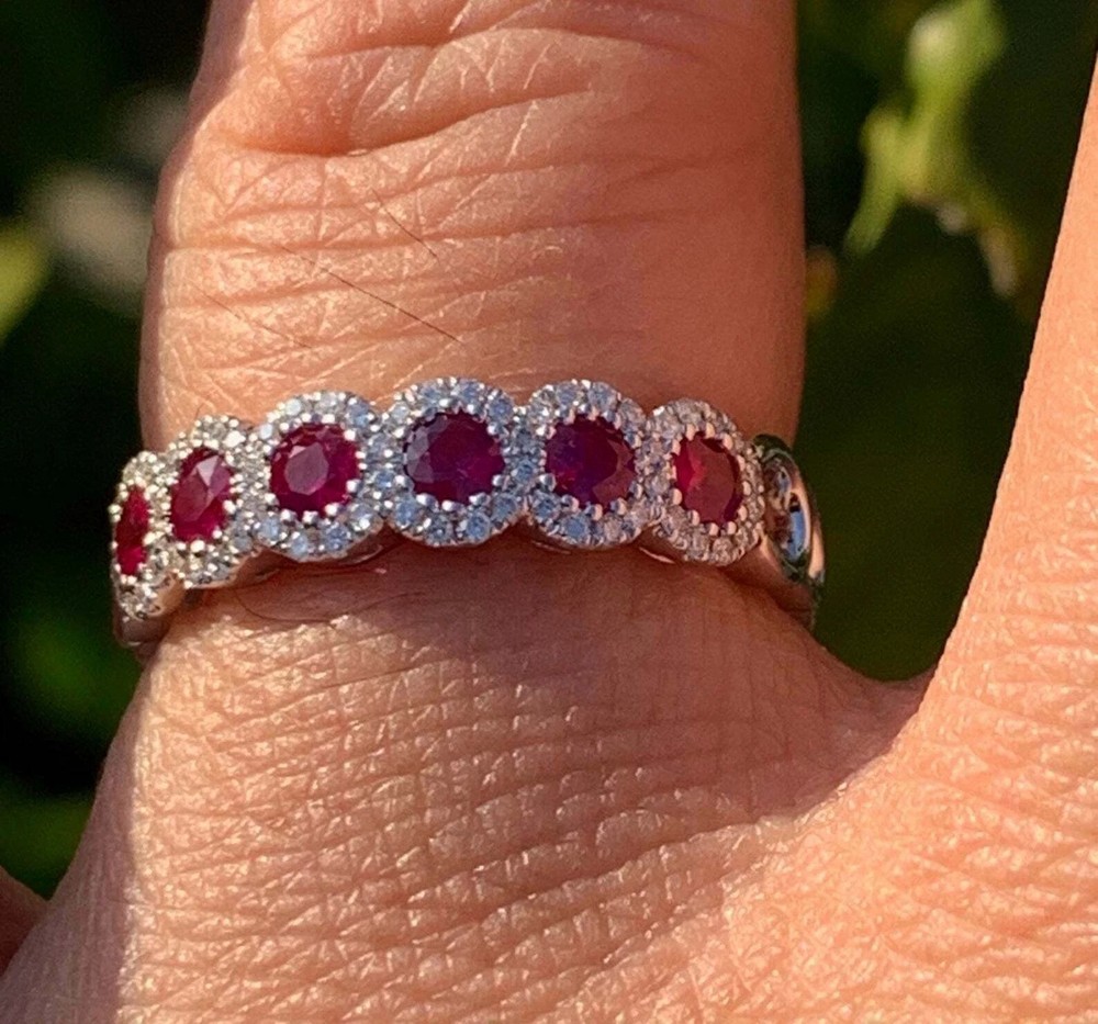 14K White Gold Plated 2.60Ct Lab Created Round Cut Red Ruby Diamond Band Ring
