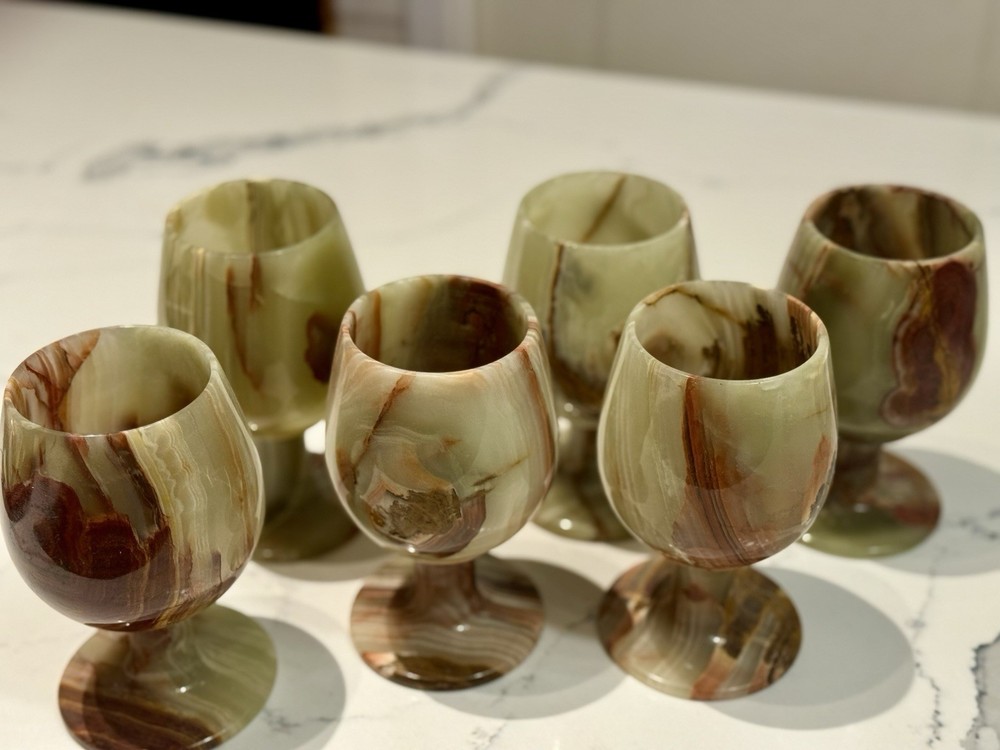 hand blown glass goblets green