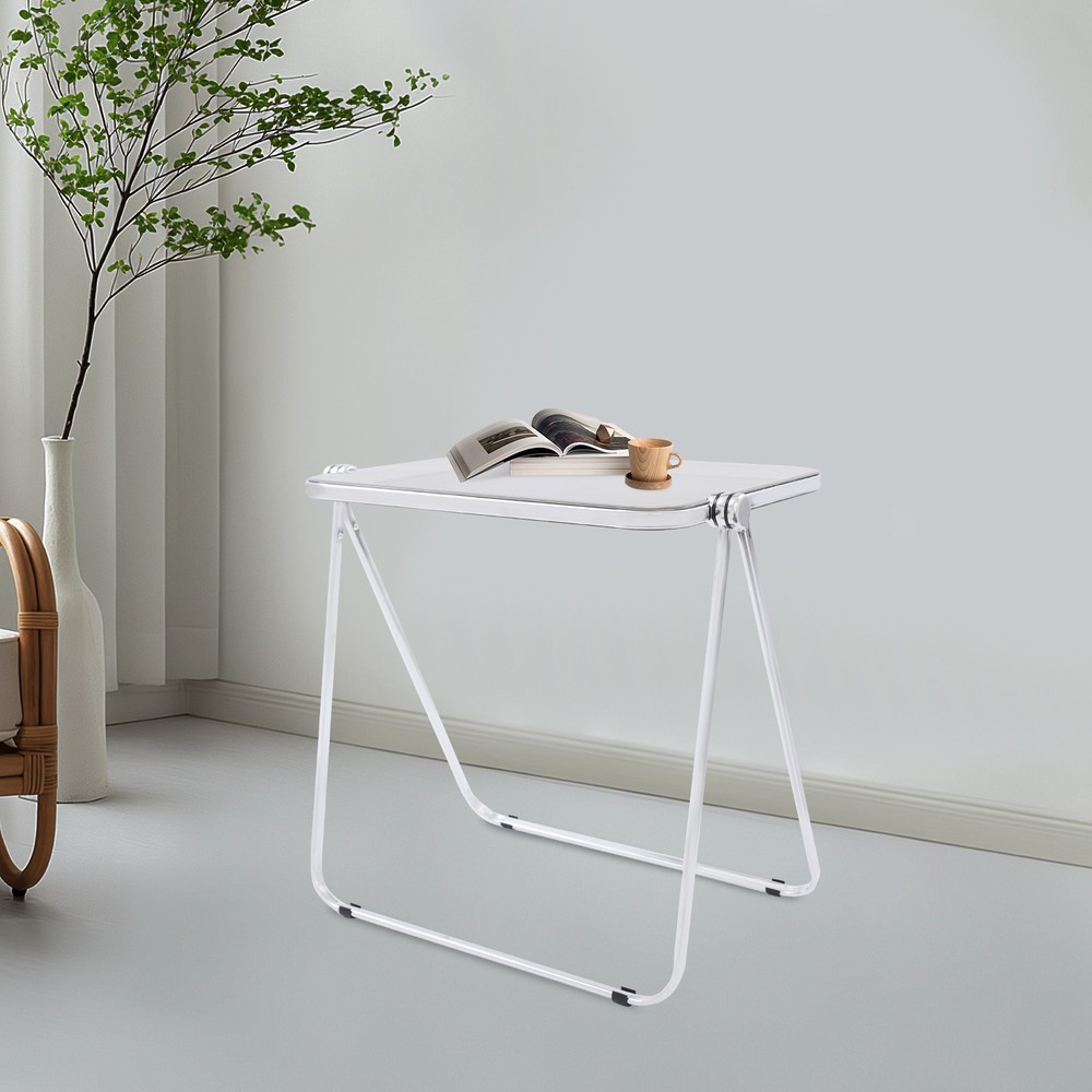 Clear Foldable Side Table, Tiny Desk for Home Office, Small Computer Desk
