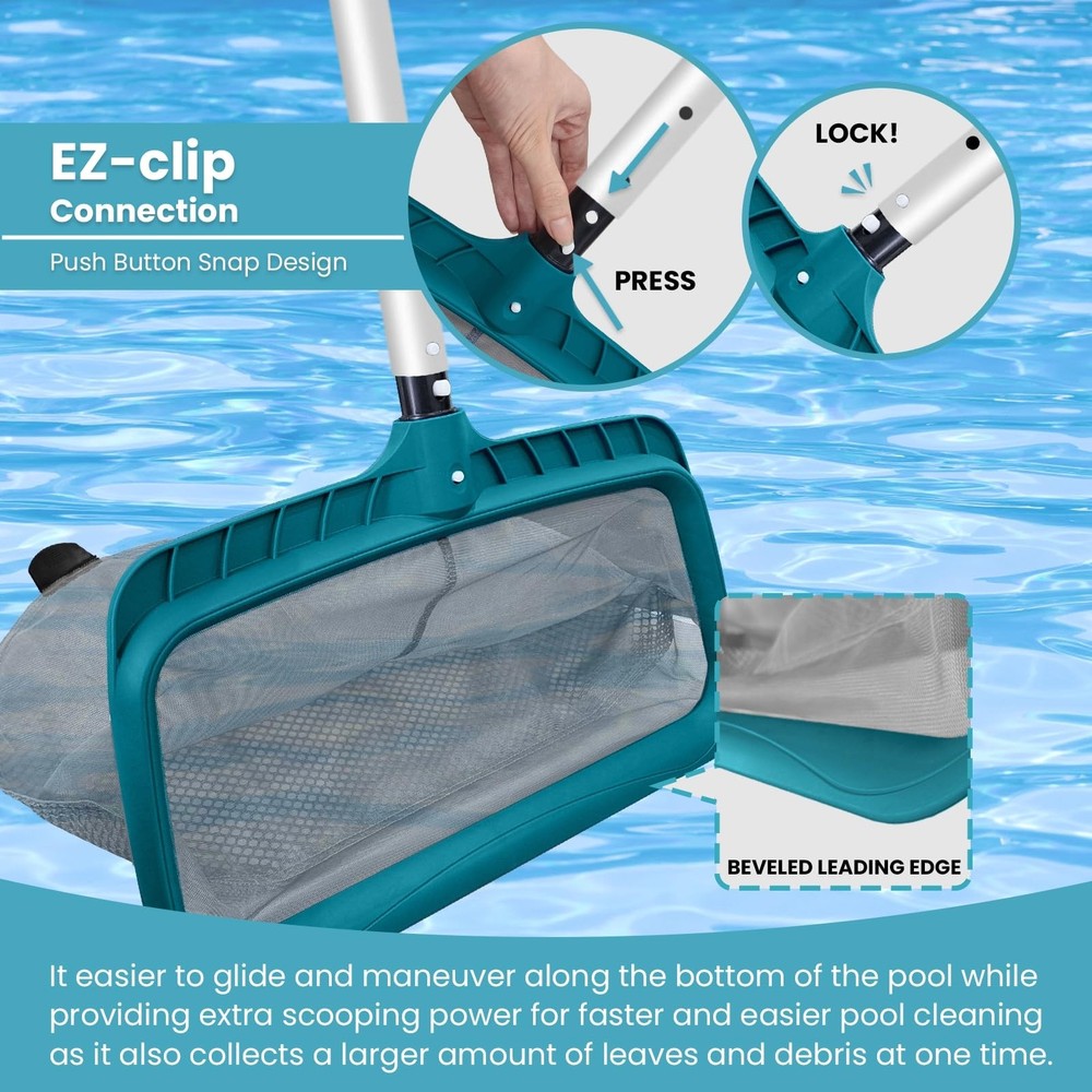 Pool Cleaning Kit Fine Mesh Deep Pool Rake Leaf Skimmer Net No Pole
