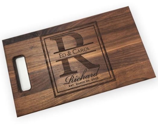 Personalized Laser Engraved Wood Cutting Board Square Monogram