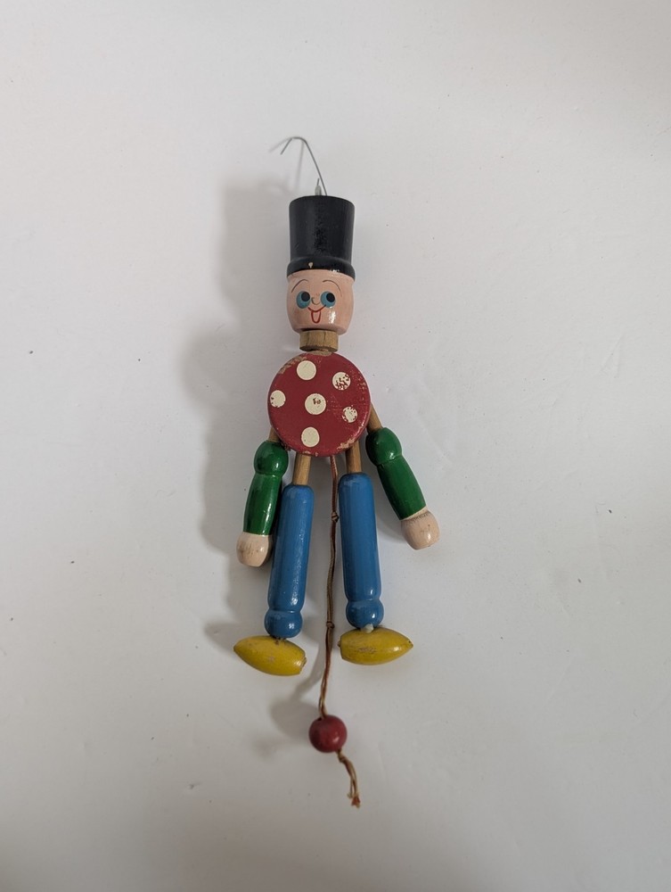 Vintage Wooden Pull String Puppet Jumping Jack Pull Toy Ornament