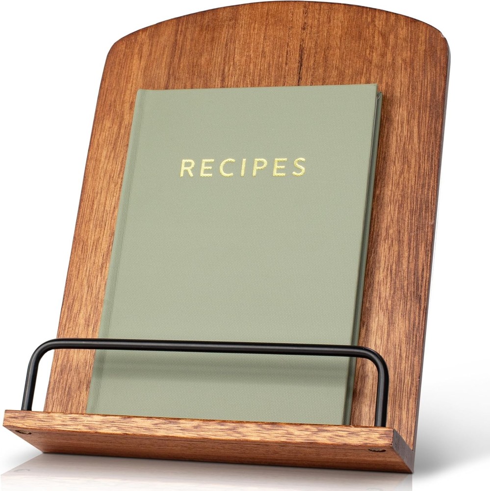 Adjustable Kitchen Cookbook Stand - Space-Saving Design in Rich Walnut Finish