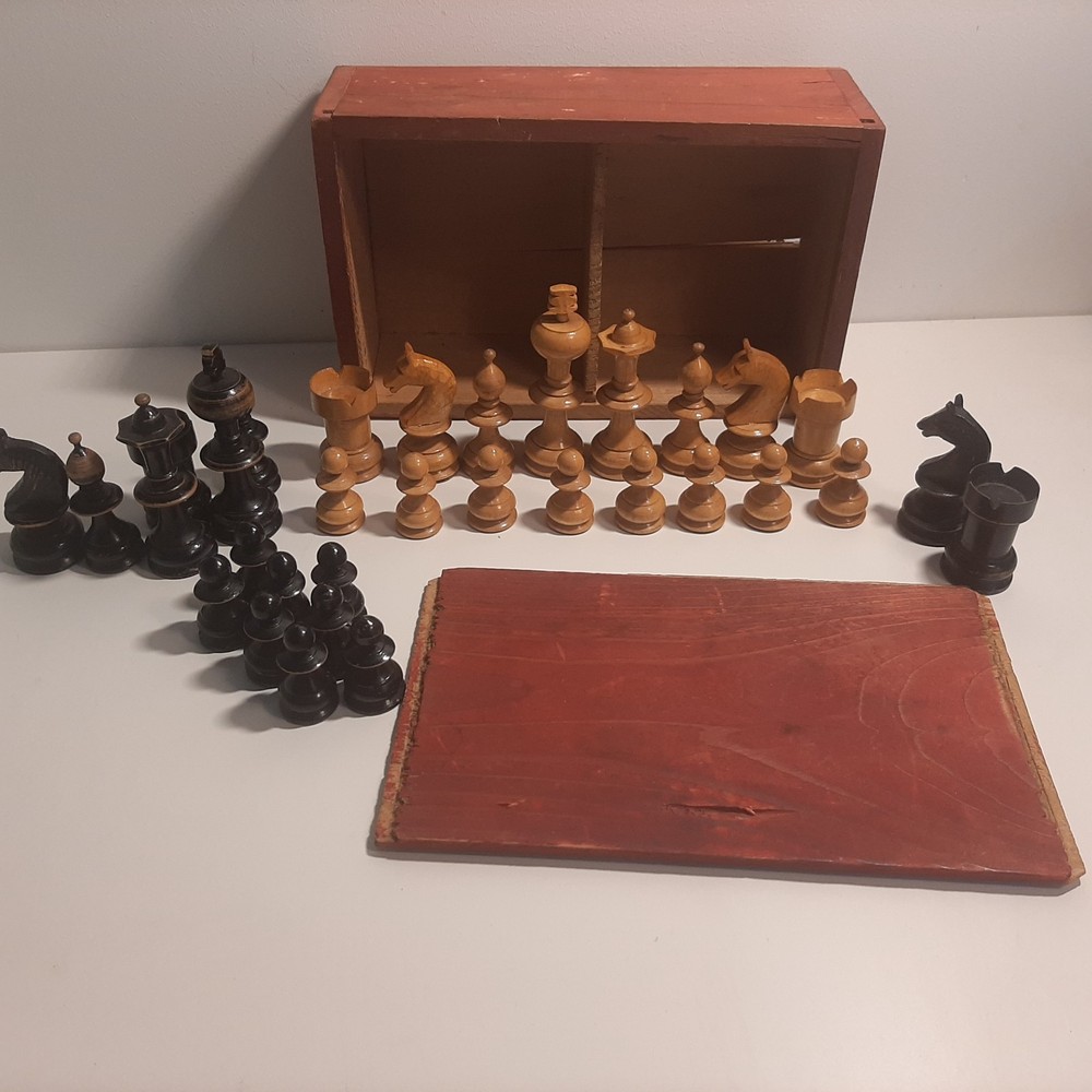 Antique Chess Set with wooden box