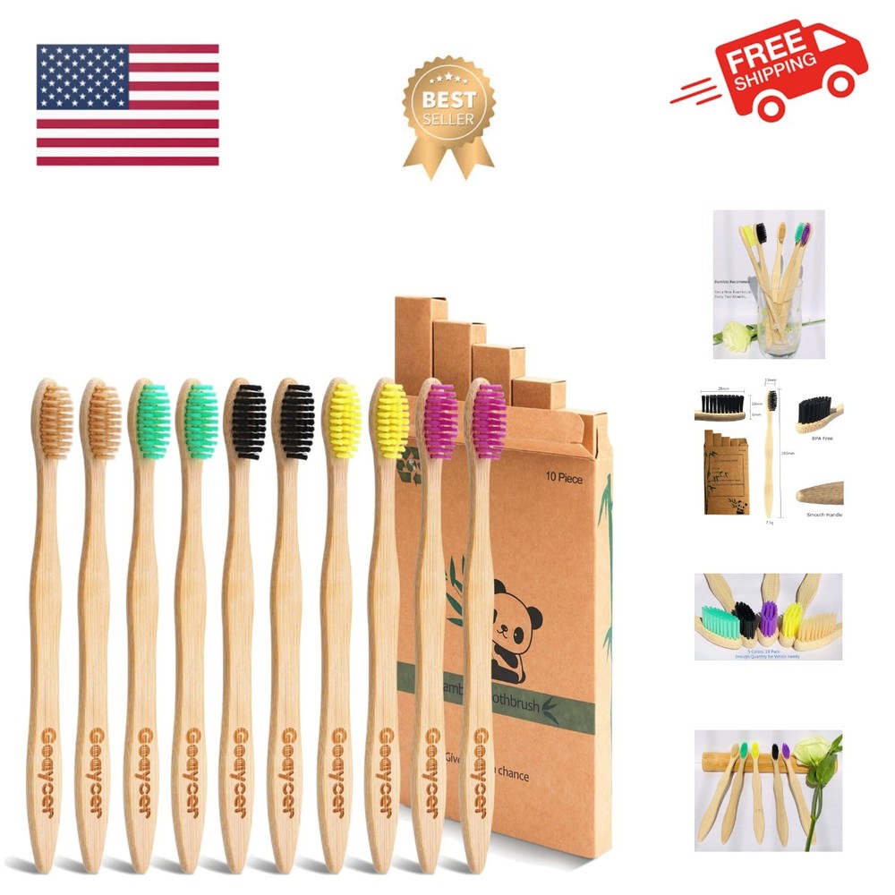 Eco Friendly Bamboo , 10Pack Medium Firm Bristles Biodegradable Bulk Wooden es