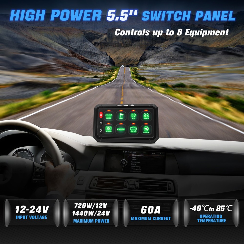 12/24V 8 Gang Switch Panel Led Light Bar Switch Momentary Strobe Switch Pod, USA