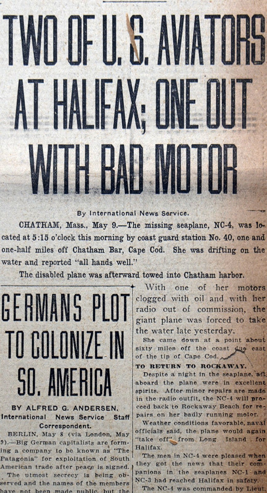 1919 Chicago Front Page - Missing Trans-Atlantic Flight Plane NC-4 Found Safe