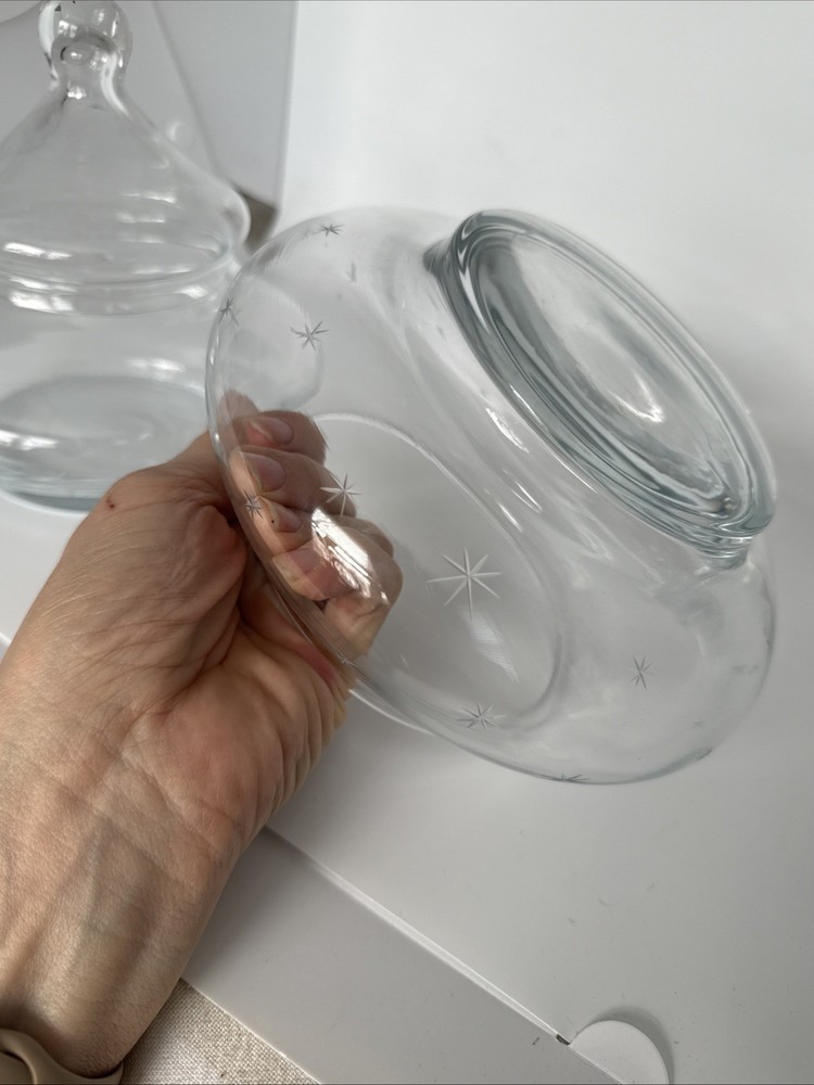 9” Clear Glass Apothecary Jar with starburst pattern etching