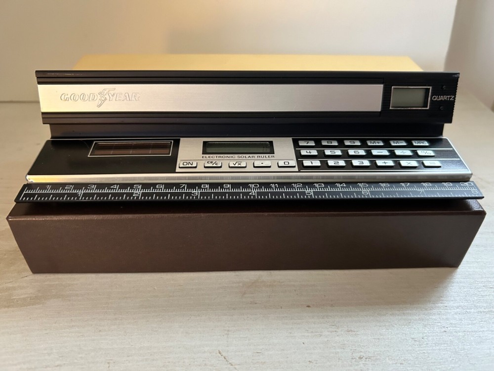 Vintage Goodyear Electronic Solar Ruler Calculator Clock w/ Box & Instructions